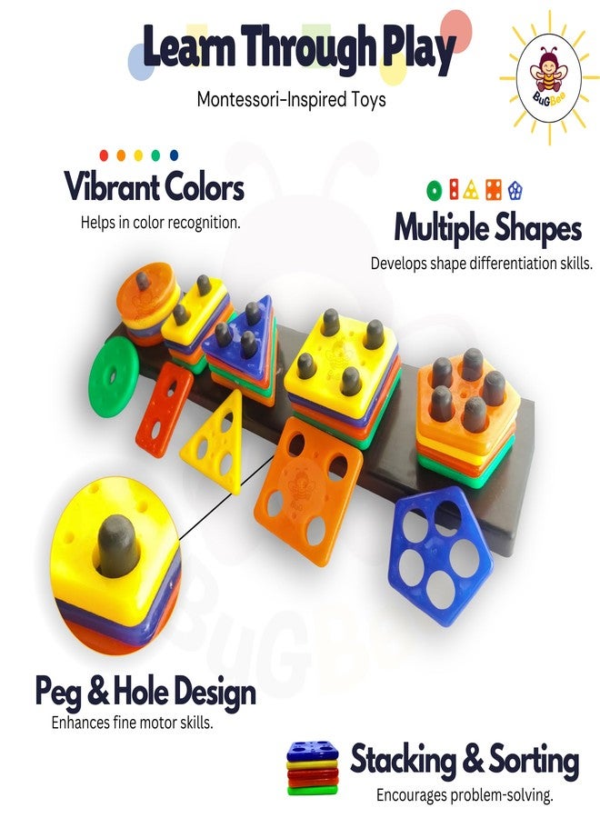 BuGBee Stacker Activity Sets | Kids Toys for 2 - 5 Years girl & Boy | Geometric Plastic Blocks Sorting & Stacking Toys for Toddlers Kids Preschool Color Stacker Shape Sorter Gift Educational Learning Toy - Image 5